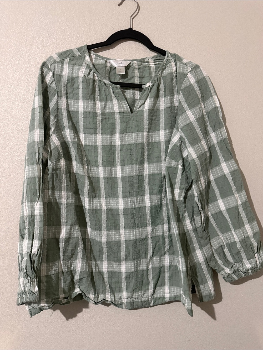 CJ Banks Sage Green and White Plaid Tunic